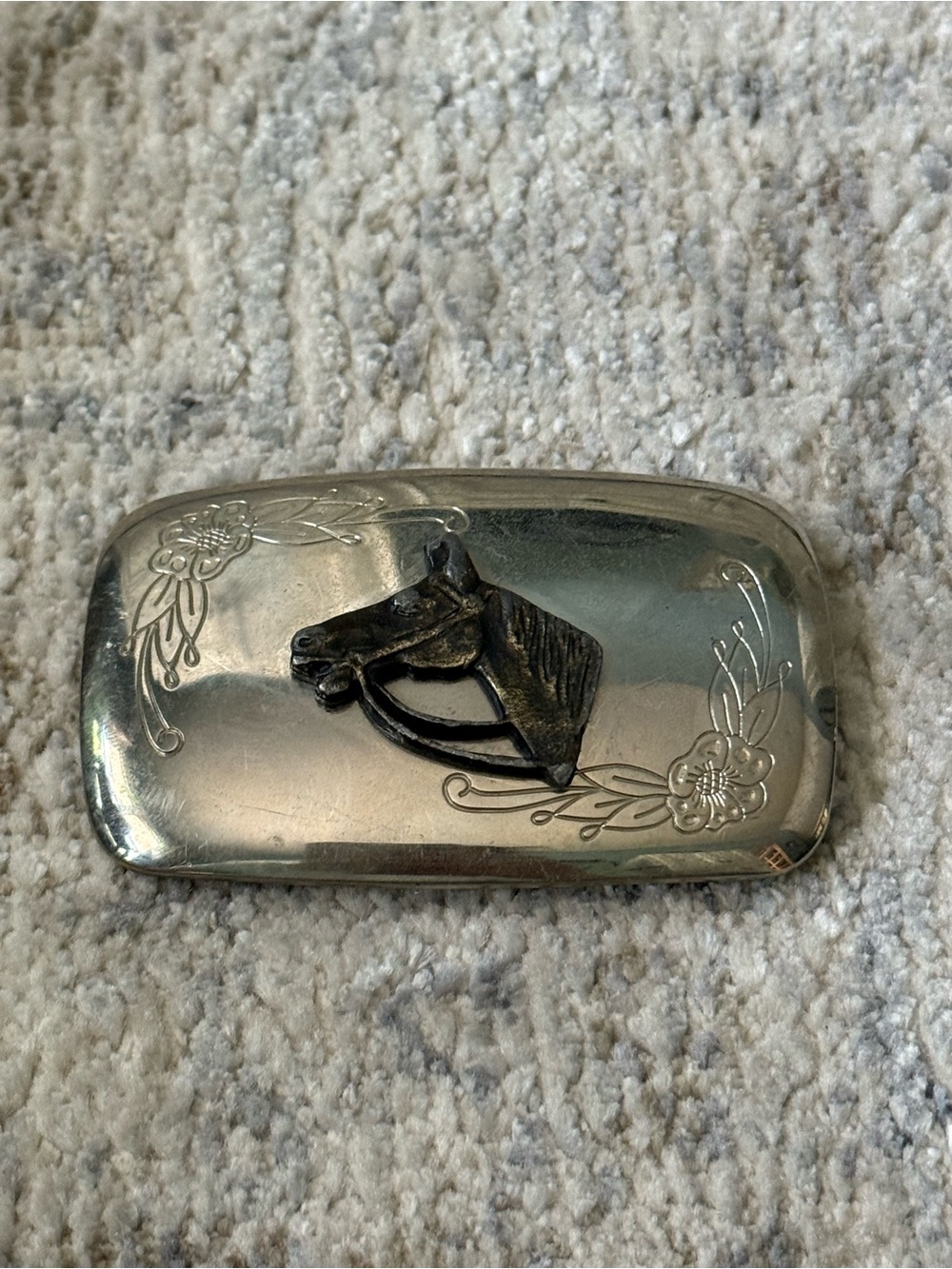 Vintage Silver Tone Western Belt Buckle Horse Head Made in USA Equestrian Unisex